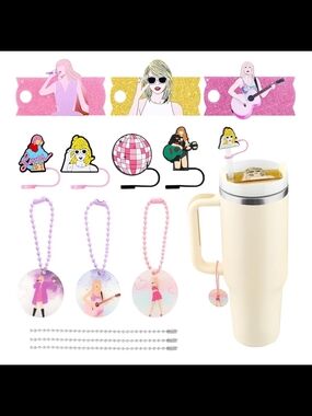 New Taylor Swift 10 Pcs Stanley Cup Accessories Set, 4 Pcs Stanley Straw Covers1